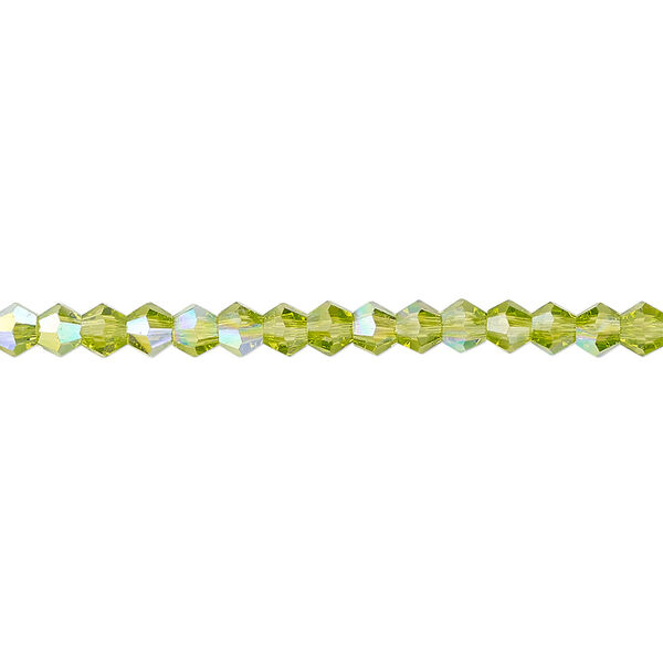 Bead 1pk transparent peridot green AB, Celestial Crystal® 4mm bicone 15.5-16 inch image number 0