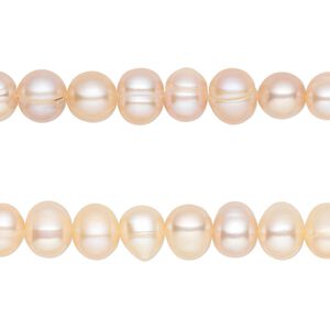Pearl, cultured freshwater, peach, 5-7mm semi-round, C grade, Mohs hardness 2-1/2 to 4. Sold per pkg of (2) 14-inch strands.