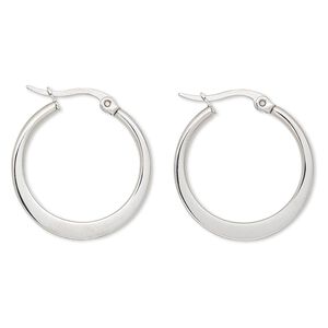 Earring, stainless steel, 24mm round hoop. Sold per pair.