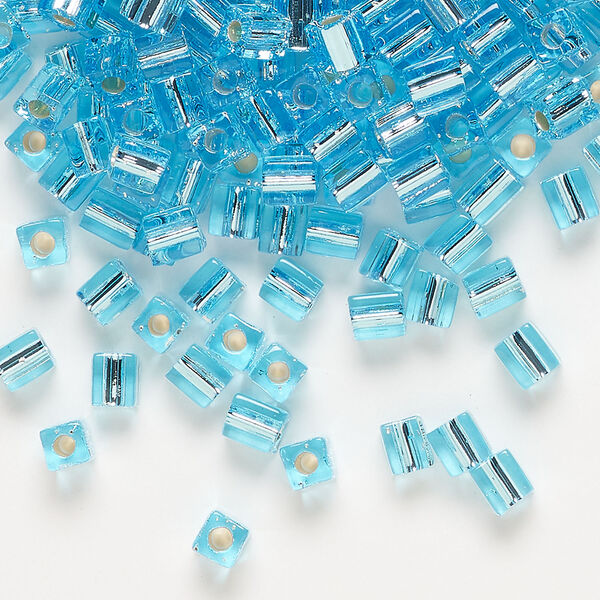 Seed bead, Miyuki 1pkg10g, glass, 3.5-3.7mm square, transparent silver-lined aqua (SB-18) image number 0