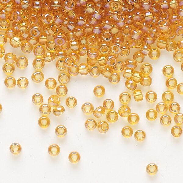 Seed bead, Preciosa Ornela Czech glass, pkg/500g, #8 rocaille, translucent rainbow topaz, (11050). image number 0
