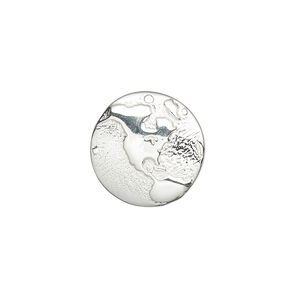 Charm, sterling silver, 17mm single-sided slightly domed round with embossed western hemisphere. Sold individually.