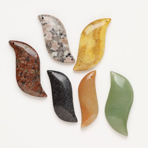 Multi-gemstone 1pkg6, top-drilled puffed / flat curve focal mix 50x22mm-68x26mm image number 0