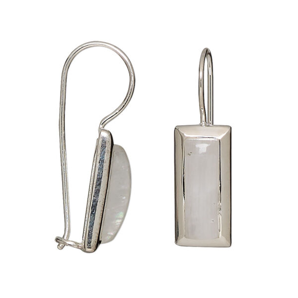 Earring, rainbow moonstone (natural) and sterling silver, 31mm with 15x5mm rectangle and fishhook ear wire with safety. Sold per pair. image number 0