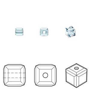 Bead 288pk aquamarine, Swarovski® 4mm cube 5601