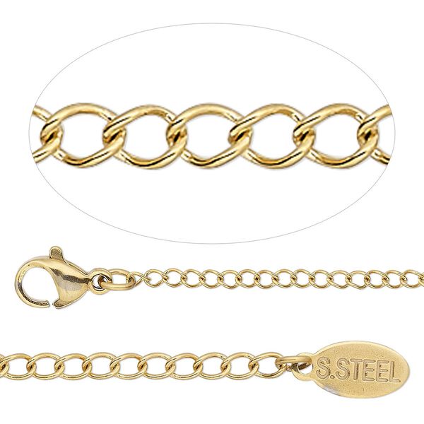 Chain 1pkg1 curb, 1.9mm / lobster claw clasp, gold-finished stainless steel 16 inch image number 0