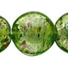 Bead, lampworked glass, forest green with silver-colored foil, 28mm puffed flat round. Sold per pkg of 6. image number 0