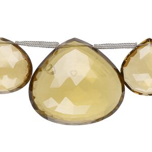 Golden quartz 1pkg5, hand-cut top-drilled faceted puffed teardrop bead 23x22-41x37mm