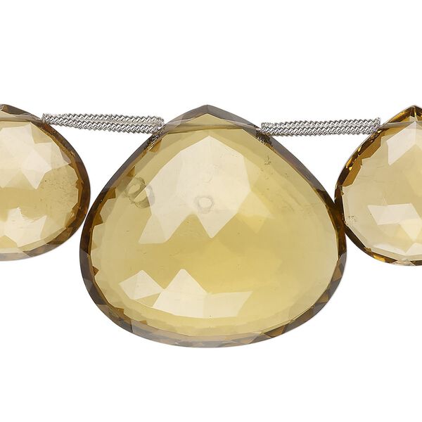 Golden quartz 1pkg5, hand-cut top-drilled faceted puffed teardrop bead 23x22-41x37mm image number 0