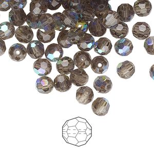 Bead 576pk black diamond AB, Preciosa Czech crystal 5mm round