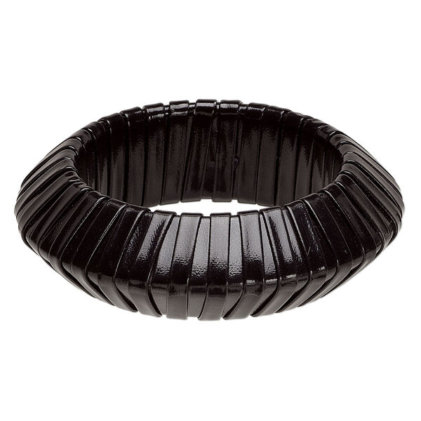 Bracelet, bangle, plastic and vinyl, black, 28mm wide with stripe design, 2-1/2 inch inside diameter. Sold individually. image number 0