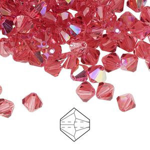 Bead 24pk Indian pink AB, Preciosa Czech crystal 6mm bicone