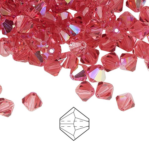 Bead 24pk Indian pink AB, Preciosa Czech crystal 6mm bicone image number 0