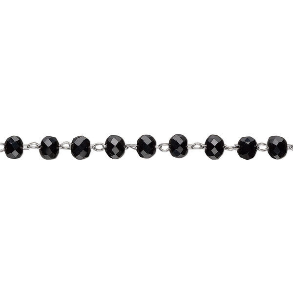 Chain, glass and stainless steel, black, 3.5mm faceted rondelle. Sold per pkg of 1 yard. image number 0