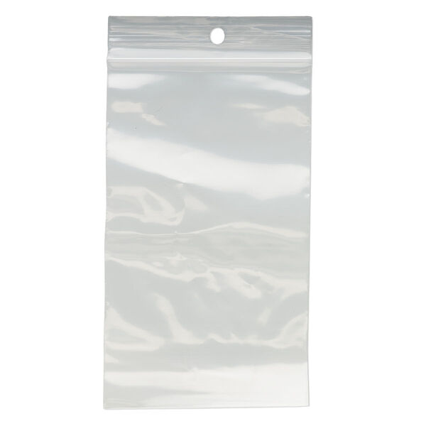 Bag, Tite-Lip™, plastic, clear, 3x5-inch top zip with hole. Sold per pkg of 1,000. image number 1