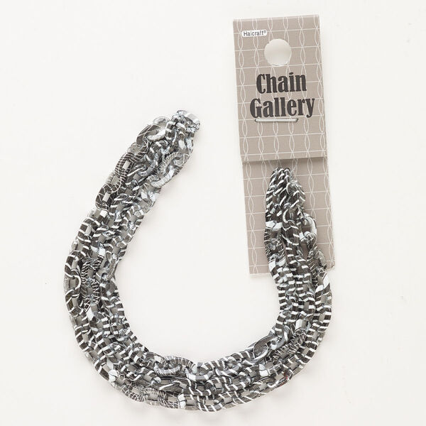 Chain, aluminum, pkg/22 inches, black and white, 6mm rolo with stripe design. image number 0