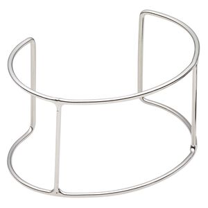 Bracelet frame, cuff, imitation rhodium-plated steel, 68x44mm wide with 4 bars, 6-1/2 to 7 inches. Sold per pkg of 2.