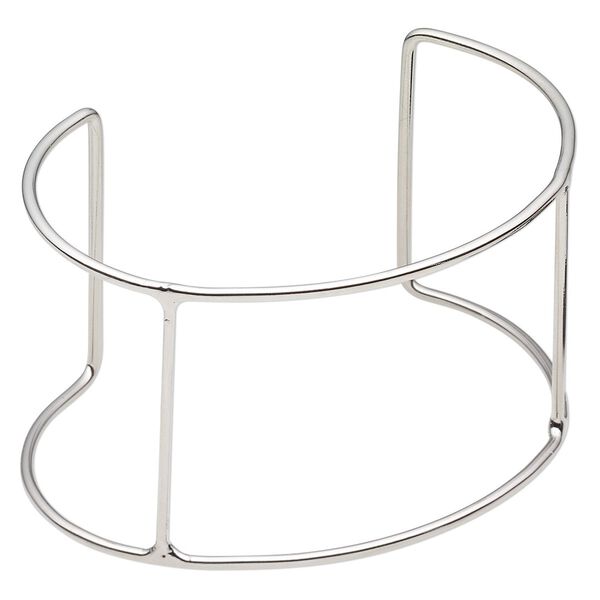 Bracelet frame, cuff, imitation rhodium-plated steel, 68x44mm wide with 4 bars, 6-1/2 to 7 inches. Sold per pkg of 2. image number 0