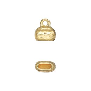End cap, TierraCast®, "Hammertone" collection, gold-plated pewter (tin-based alloy), 10x7mm hammered cap. Sold per pkg of 20.