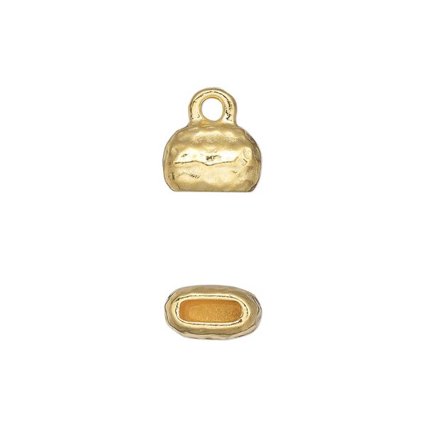 End cap, TierraCast®, "Hammertone" collection, gold-plated pewter (tin-based alloy), 10x7mm hammered cap. Sold per pkg of 20. image number 0