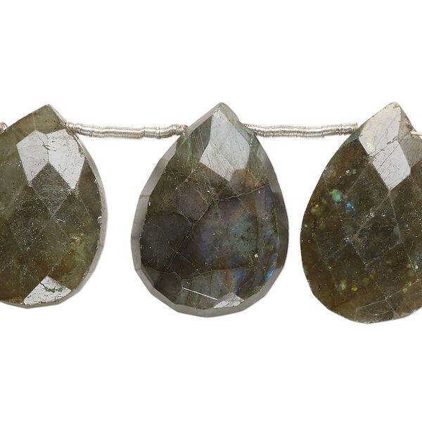Labradorite 1pkg10, hand-cut top-drilled faceted puffed teardrop bead natural 17x12mm-23x15mm image number 0