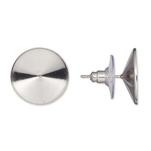 Earstud 1pkg4 Almost Instant Jewelry®, 16.5mm / 16mm rivoli glue-in setting / comfort clutch, stainless steel / acrylic 2 pair