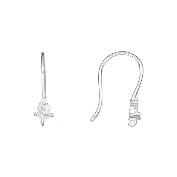 Ear wire fishhook 1pkg2 sterling silver / cubic zirconia, 17mm / closed loop, 19 gauge 1 pair image number 0