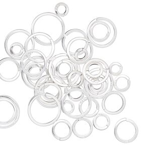 Jump ring mix, sterling silver, 4-10mm round square wire, 2.4mm-8.2mm inside diameter, 20 gauge. Sold per 5-gram pkg, approximately 40 jump rings.