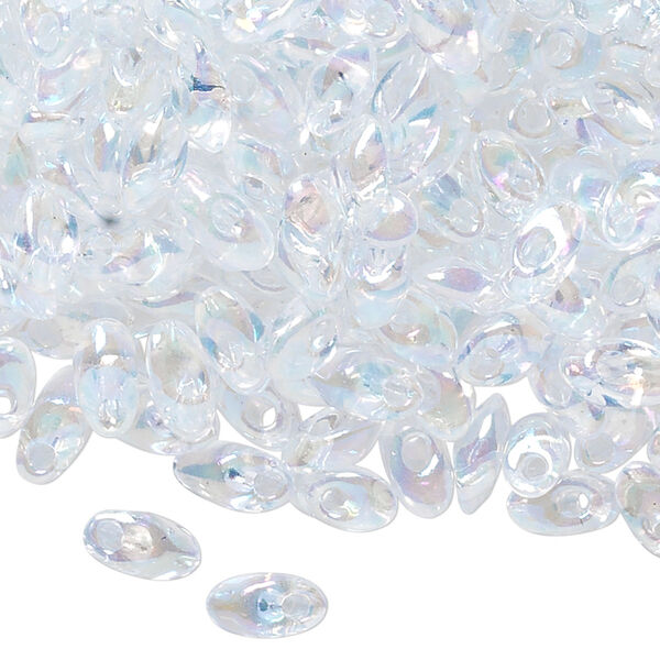 Seed bead, Miyuki, glass, pkg/10g, 7x4mm long magatama, translucent luster rainbow clear (LMA-250). image number 0