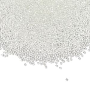 Bead, glass, translucent clear, 1mm undrilled micro round. Sold per 15-gram vial.