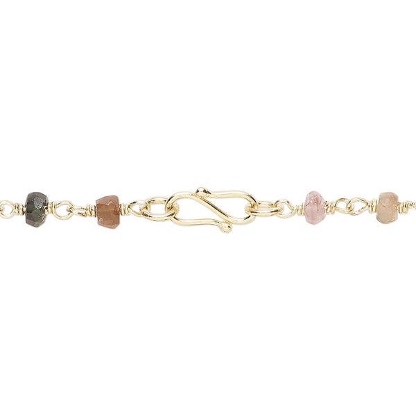 Necklace, multi-tourmaline (natural) and gold-finished sterling silver, 3.5-4mm hand-cut faceted rondelle, 18 inches with S-hook clasp. Sold individually. image number 1