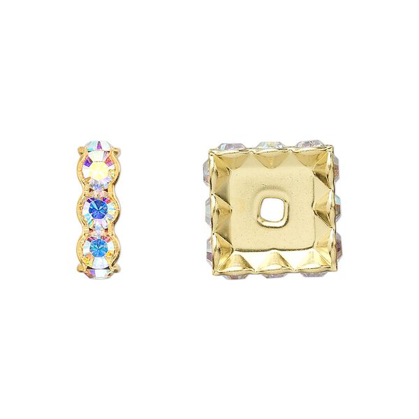 Bead 4pk crystal AB gold plate, Crystal Passions® 12x4.5mm square rondelle 77612 image number 0
