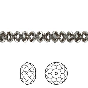 Bead 360pk crystal silver night, Swarovski® 6x4mm rondelle 5040