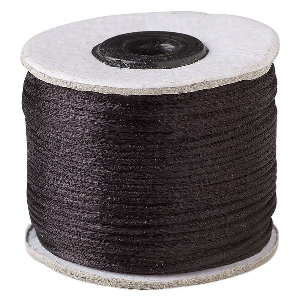 Cord, Satinique™, satin, black, 1mm. Sold per 200-foot spool. image number 0