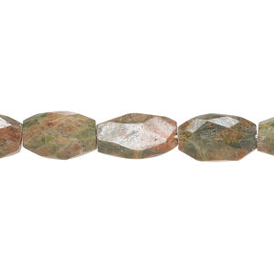 Unakite 1pkg1, hand-cut faceted puffed barrel bead natural, 13 inch 8x7mm-14x9mm