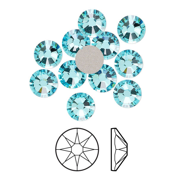 Flat back 12pk light turquoise foil back, Crystal Passions® 7.07-7.27mm rose round SS34 2088 image number 0