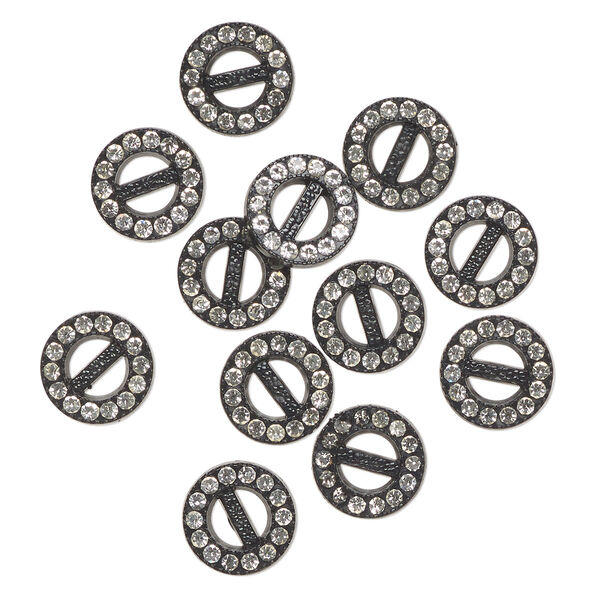 Component, plastic and glass, black and clear, 12mm round with 6.5mm bar. Sold per pkg of 12. image number 0