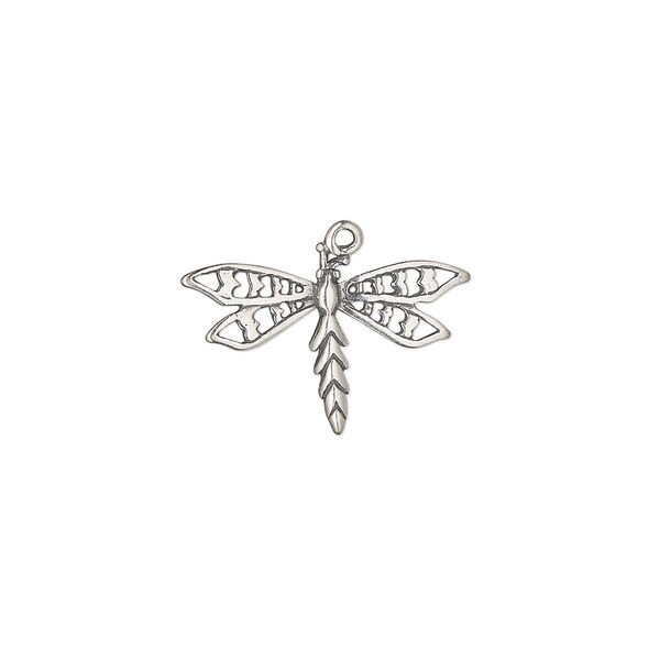 Charm, sterling silver, 19.5x13mm single-sided dragonfly with cutout design. Sold individually. image number 0