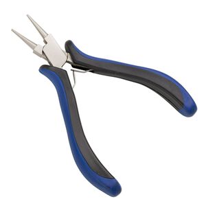 Pliers, round-nose, plastic and nickel-plated steel, blue and black, 5 inches. Sold individually.