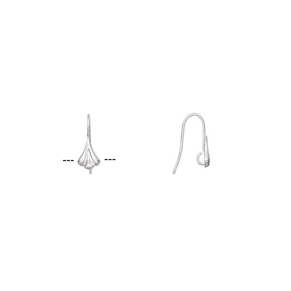 Ear wire, silver-plated brass, 17mm fishhook with 10x6.5mm flower and hidden open loop, 23 gauge. Sold per pkg of 5 pairs. image number 0