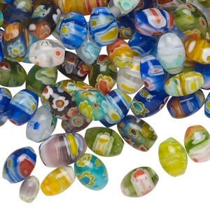 Bead mix, millefiori glass 1pkg2oz, opaque and translucent mixed colors, 6x4mm-7x5mm oval.