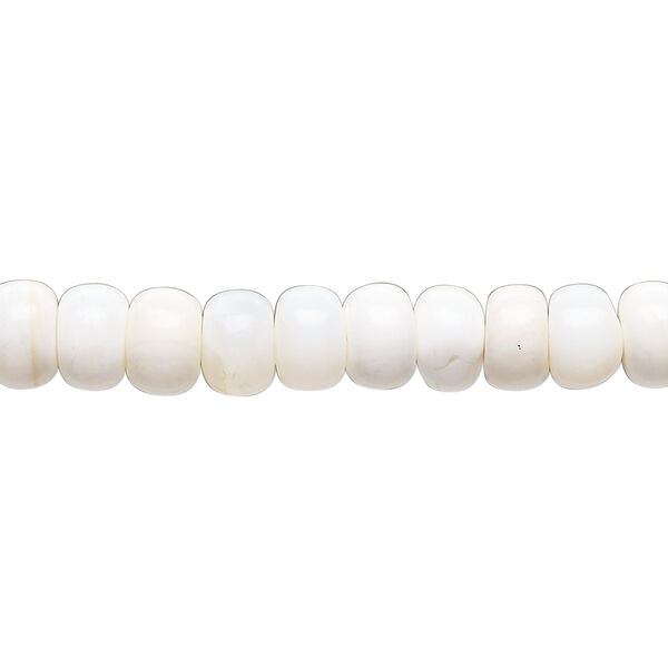 Bead, white opal (natural), 6x4mm-7x6mm hand-cut rondelle, B- grade, Mohs hardness 5 to 6-1/2. Sold per 14-inch strand. image number 0