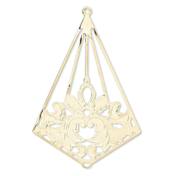 Focal, gold-plated brass, 41x29mm kite with leaves. Sold per pkg of 10. image number 0