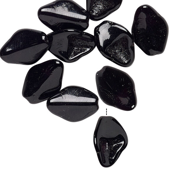 Bead, vintage German pressed glass, opaque black, 13x10mm curved diamond. Sold per pkg of 10. image number 0
