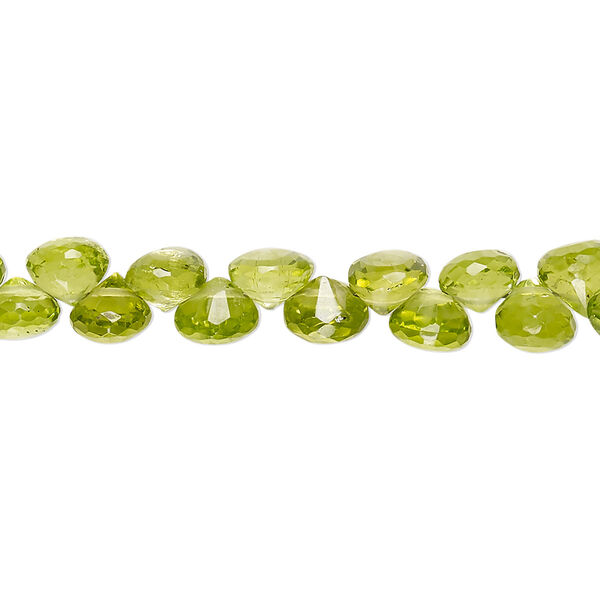 Bead, peridot (natural), 6-7mm hand-cut top-drilled faceted teardrop with 0.4-1.4mm hole, B- grade, Mohs hardness 6-1/2 to 7. Sold per 7-1/2 inch strand. image number 0
