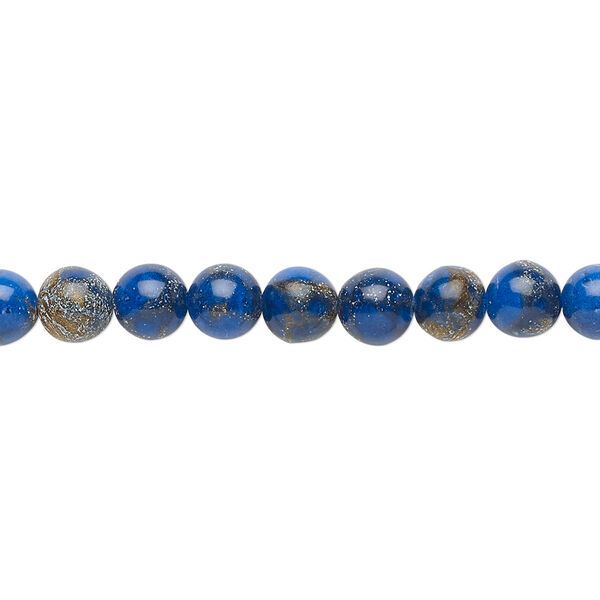 Bead, resin and multi-stone (dyed / assembled), lapis blue and brown, 6mm round. Sold per 8-inch strand, approximately 30 beads. image number 0