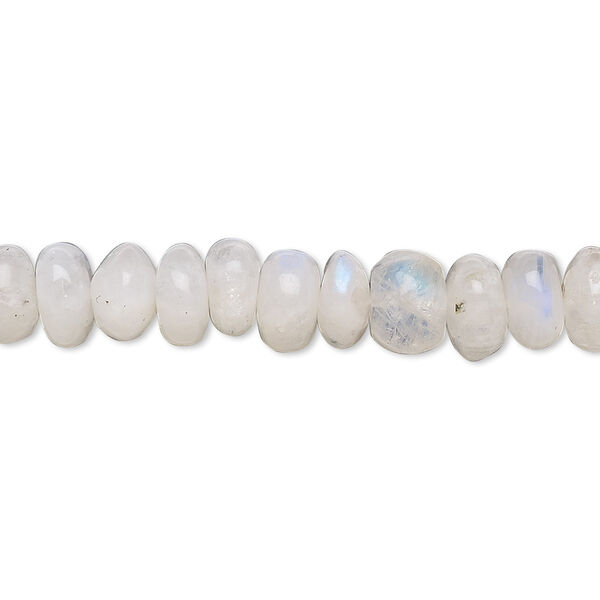 Bead, rainbow moonstone (natural), 6x3mm-8x5mm hand-cut rondelle, C grade, Mohs hardness 6 to 6-1/2. Sold per 15-1/2" to 16" strand. image number 0