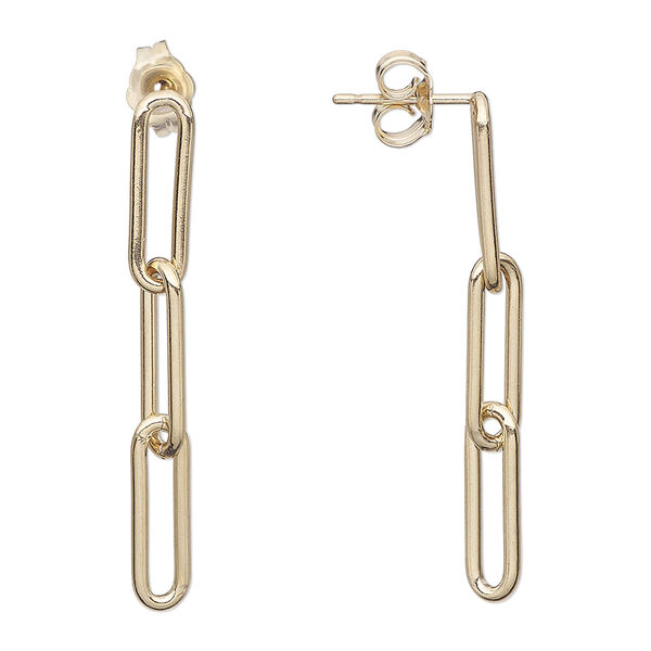 Earstud, 14Kt gold-filled, 37x4mm with 3-link paperclip chain. Sold per pair. image number 0