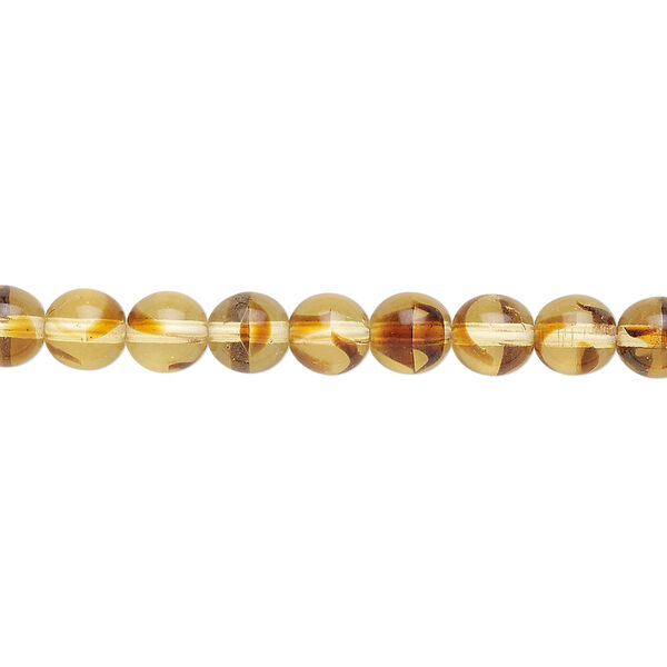 Bead, Czech glass druk, transparent tortoise, 6mm round. Sold per 15-1/2" to 16" strand. image number 0