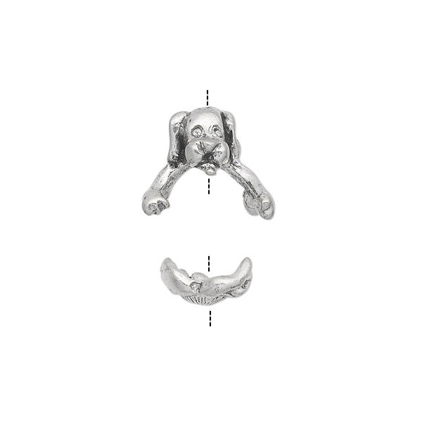 Bead cap, antiqued pewter (tin-based alloy), 14x12mm dog, fits 7-8mm bead. Sold per 2-piece set. image number 0